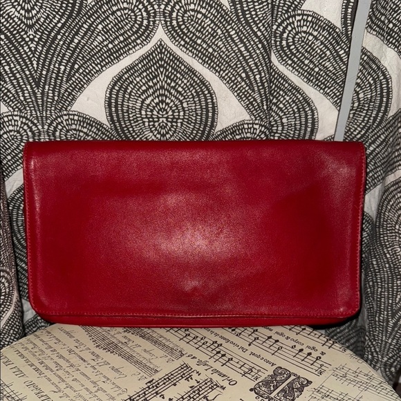 Gorgeous Vintage Unbranded Red Leather Envelope Clutch - Picture 1 of 9